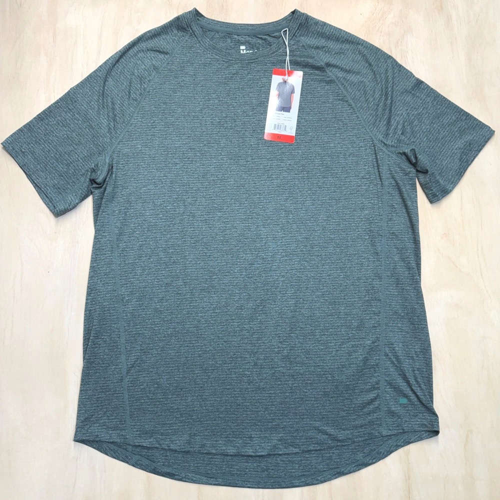 Mondetta Mens M Active Stripe Tee Green Heathered Short Sleeve Gym Shirt NEW